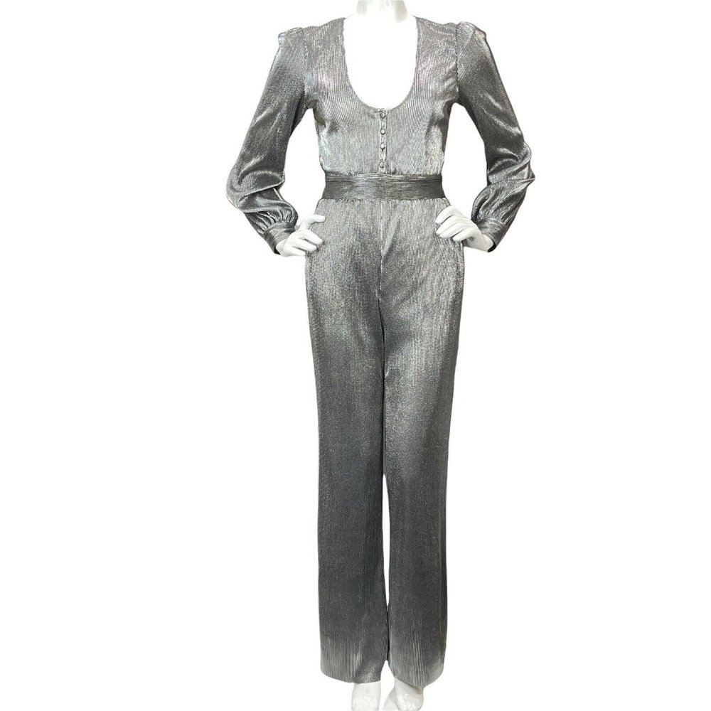 House of Harlow Jumpsuit Women Sz XXS Silver Revolve Long Slv Shimmer Nwt $248